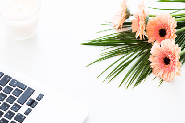 Desktop with orange flowers