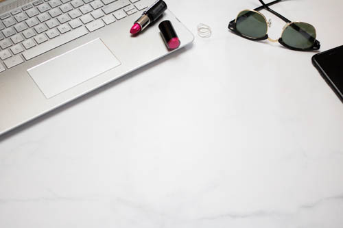 Stock photo black and white desk and notebook